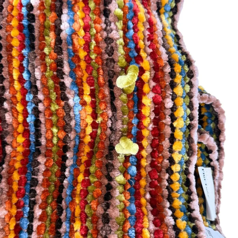 Pier 1 Imports Chenille Throw Blanket 72x56 Multicolor Striped Fringe 72 X 56